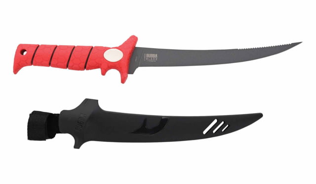 Bubba Tapered Flex Spine Filltet Knife 9in Stainless Steel Serrated Red Handle - Bubba