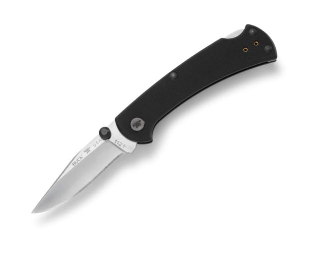 Buck Knives 112 Slim Pro TRX Folding Knife 4.38in Closed 3in CPM S30V Satin Clip Point Blade Black Cerakote SS Handle 11883 - Buck Knives