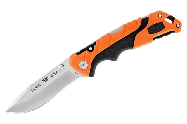 Buck Knives 659 Pursuit Pro Large Folding Knife 3.6in S35VN Satin Drop Point Versaflex Orange/Black Handle 12754