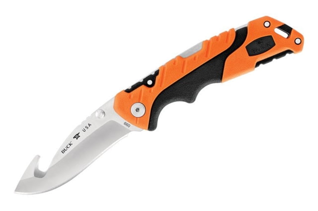 Buck Knives Buck Knives 660 Pursuit Pro Large Folding Knife 3.6 in S35VN Steel Gut Hook Satin Blade Versaflex Orange/Black Handle