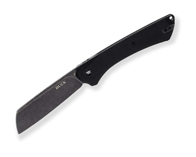 Buck Knives 263 HiLine XL SW Folding Knife w/ Aluminum Bolsters 5.13in Closed 3.75in D2 Tool Steel Black Stonewash Cleaver Blade Black Canvas Micarta - Buck Knives
