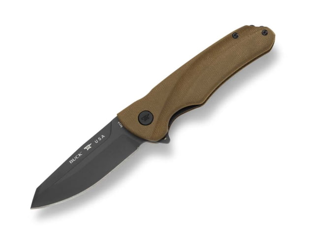 Buck Knives 843 Sprint Ops Folding Knife 4.25in Closed 3.13in S45VN Black Cerakote Reverse Tanto Blade Green Canvas Micarta Handle - Buck Knives