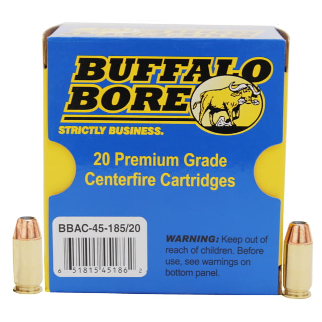 falo Bore Ammunition .45 ACP P 185 Grain JHP Brass Cased Centerfire Pistol 20 Rounds Ammo