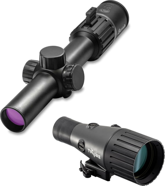 Burris RT-6 1-6x24 mm Rifle Scope, 30mm Tube, Second Focal Plane, Red Ballistic AR 5X Reticle, Matte, Black, TRYBE Optics Enhancer Rifle Scope Magnification Quadrupler, 200472-KIT2 by USA Burris AR15 Rifle Scopes