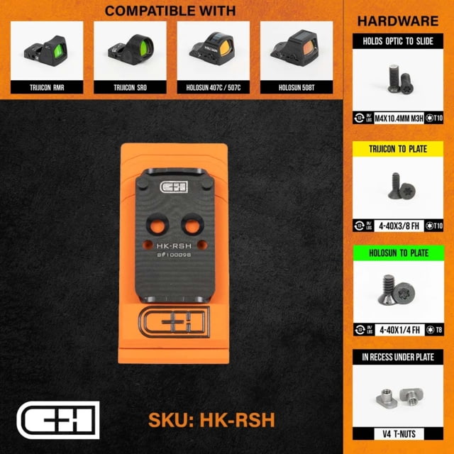 C&H Precision Weapons HK VP9 Optics Ready MIL/LEO Adapter Plate Trijicon RMR/SRO HOLOSUN 407C 507C 508T Black