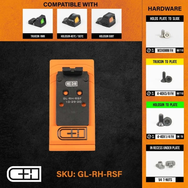 C&H Precision Weapons V4 MIL/LEO Adapter Plate Glock MOS Trijicon RMR / Holosun 407C / 507C / 508C/ 508T Black - C&H Precision Weapons