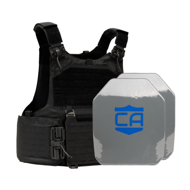 Caliber Armor AR550 w/ M.O.D. NIJ III+ PolyShield Complete Plate Carrier Package - Set of 2 SAPI Black l - Caliber Armor