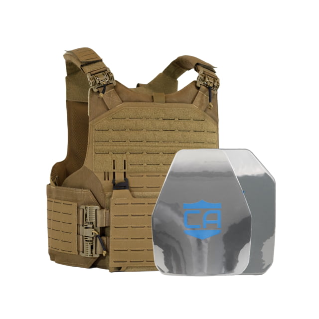 Caliber Armor AR550 w/ M.O.D. NIJ III+ PolyShield Complete Plate Carrier Package SAPI/Shooters Coyote Tan  19-AR550-M - Caliber Armor
