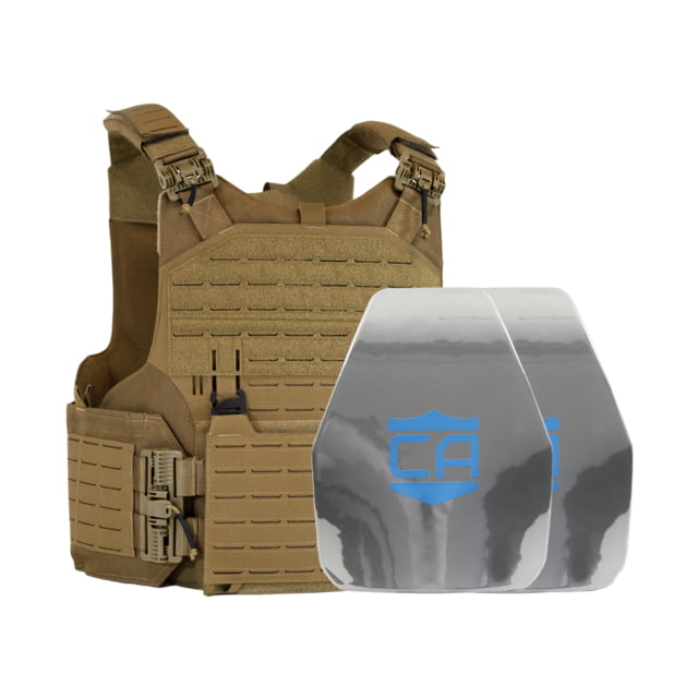 Caliber Armor AR550 w/ M.O.D. NIJ III+ PolyShield Complete Plate Carrier Package - Set of 2 Shooters Coyote Tan all - Caliber Armor