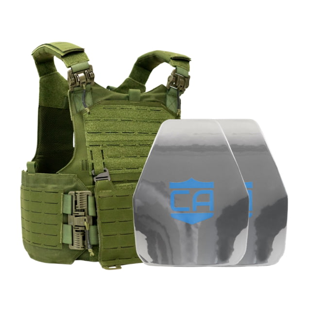 Caliber Armor AR550 w/ M.O.D. NIJ III+ PolyShield Complete Plate Carrier Package - Set of 2 Shooters OD Green all - Caliber Armor