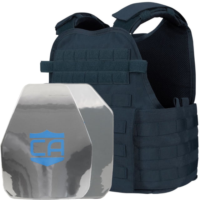 Caliber Armor AR550 Level III+ Body Armor w/PolyShield and Condor MOPC Complete Plate Carrier Package SAPI Cut/Shooters Cut Navy Blue - Caliber Armor