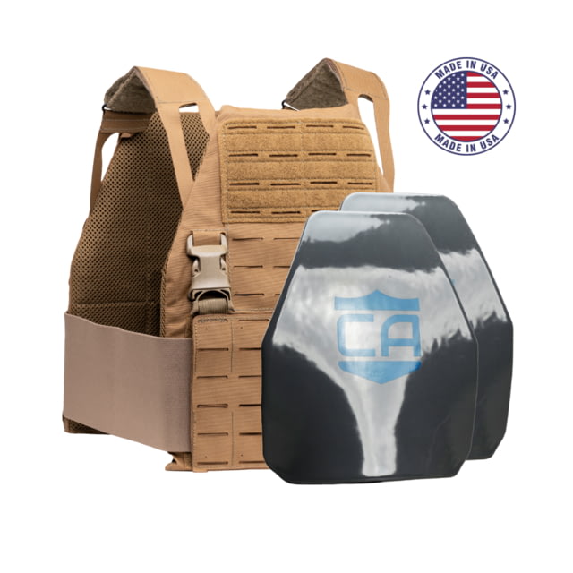 Caliber Armor Caliber AR550 DV8 III+ PolyShield Complete Plate Carrier Package Shooters Coyote Tan 11x14in - Caliber Armor
