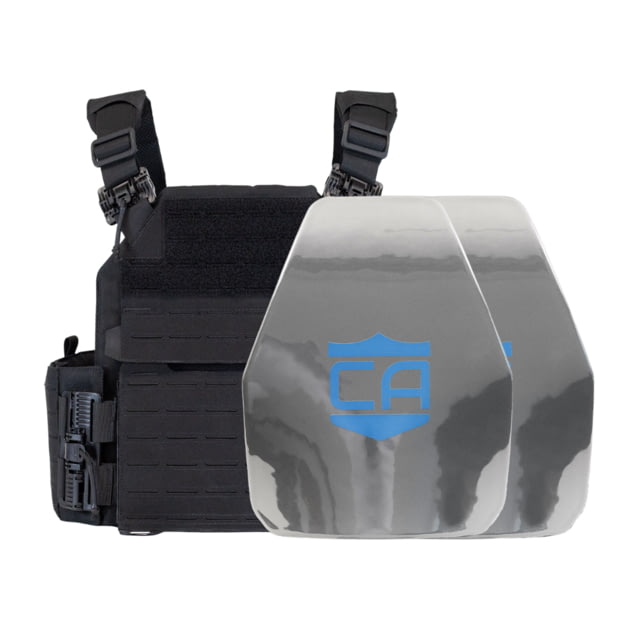 Caliber Armor AR550 NIJ III+ Recon PolyShield Complete Plate Carrier Package - Set of 2 Shooters Black - Caliber Armor