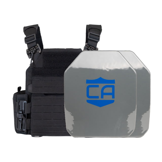 Caliber Armor AR550 NIJ III+ Recon PolyShield Complete Plate Carrier Package - Set of 2 Black - Caliber Armor