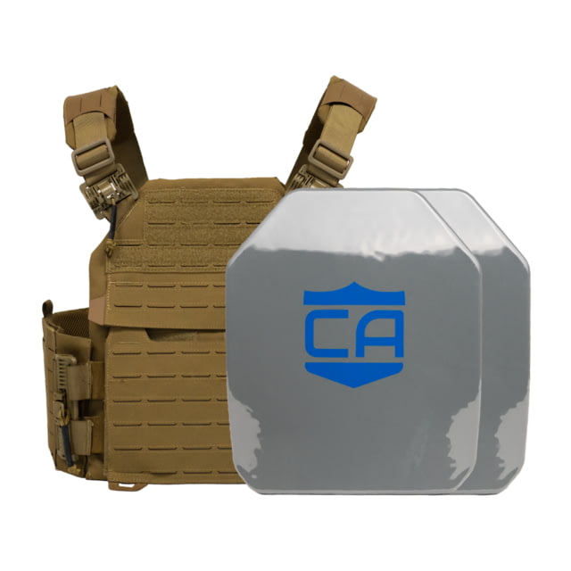 Caliber Armor AR550 NIJ III+ Recon PolyShield Complete Plate Carrier Package - Set of 2 Coyote Tan - Caliber Armor
