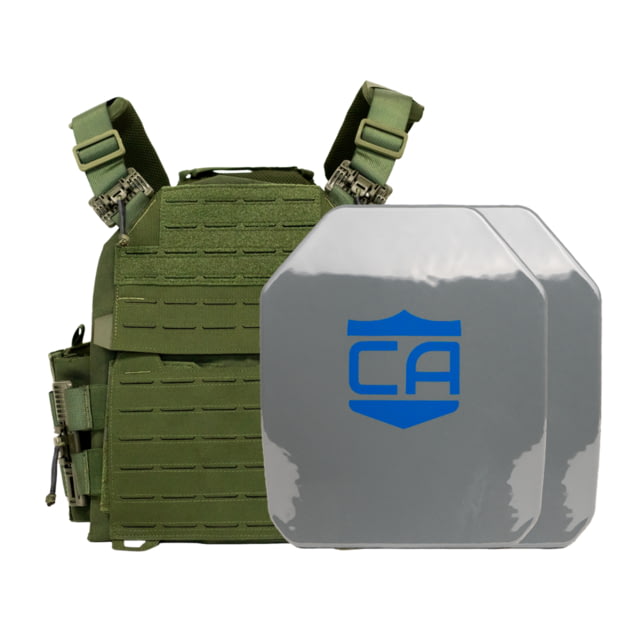 Caliber Armor AR550 NIJ III+ Recon PolyShield Complete Plate Carrier Package - Set of 2 SAPI OD Green - Caliber Armor