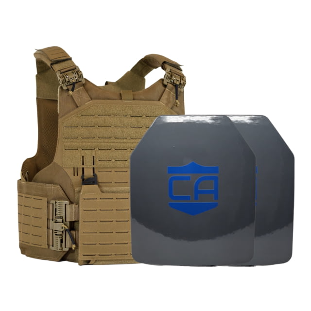 Caliber Armor CaliberHX Speed Plate NIJ IIIA/HG2 M.O.D. Complete Plate Carrier Package - Set of 2 SAPI Coyote Tan n/Large - Caliber Armor