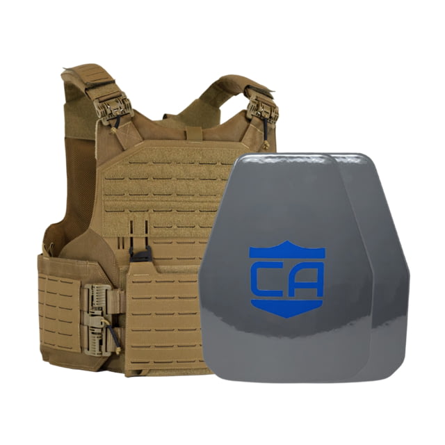 Caliber Armor UHMWPE Maritime NIJ III w/ M.O.D. Complete Plate Carrier Package - Set of 2 Shooters Coyote Tan 10x13.5in/Large 19-UHMWPE - Caliber Armor