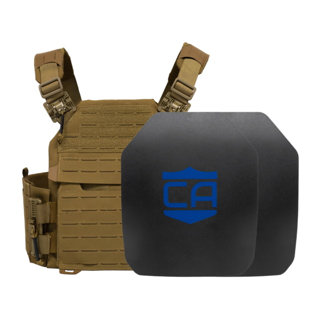 Caliber Armor AR550 NIJ III+ Recon Complete Plate Carrier Package - Set of 2 SAPI Coyote Tan - Caliber Armor