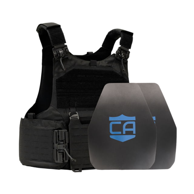 Caliber Armor AR550 w/ M.O.D. NIJ III+ Standard Complete Plate Carrier Package - Set of 2 Shooters Black n/Large - Caliber Armor