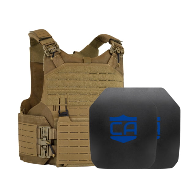 Caliber Armor AR550 w/ M.O.D. NIJ III+ Standard Complete Plate Carrier Package - Set of 2 SAPI Coyote Tan /Small - Caliber Armor