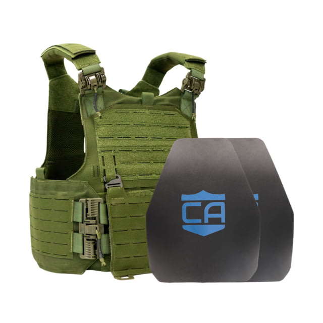 Caliber Armor AR550 w/ M.O.D. NIJ III+ Standard Complete Plate Carrier Package - Set of 2 Shooters OD Green n/Large - Caliber Armor