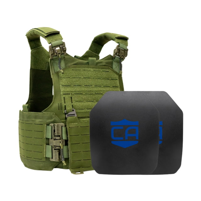 Caliber Armor AR550 w/ M.O.D. NIJ III+ Standard Complete Plate Carrier Package - Set of 2 SAPI OD Green /Small - Caliber Armor