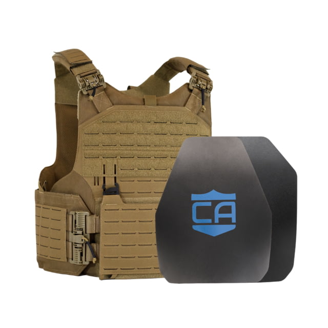 Caliber Armor AR550 w/ M.O.D. NIJ III+ Standard Complete Plate Carrier Package SAPI/Shooters Coyote Tan  19-ARY - Caliber Armor