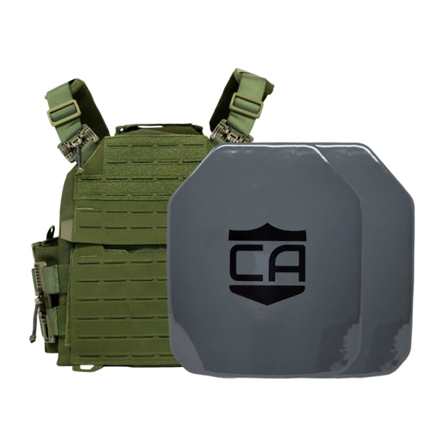 Caliber Armor AV2 NIJ III+/RF2 Recon Complete Plate Carrier Package - Set of 2 SAPI OD Green - Caliber Armor