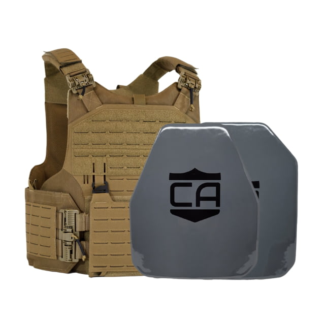 Caliber Armor AV2 Package NIJ III+/RF2 M.O.D. Complete Plate Carrier Package Shooters/SAPI Coyote Tan - Caliber Armor