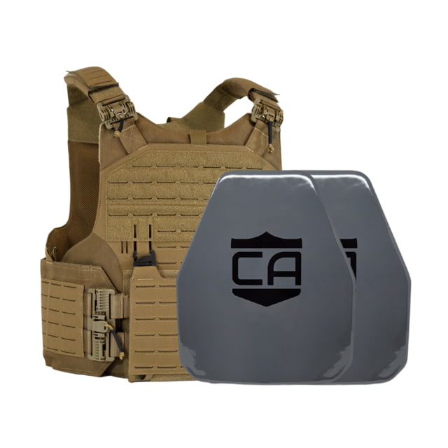 Caliber Armor AV2 Package - Set of 2 NIJ III+/RF2 M.O.D. Complete Plate Carrier Package - Set of 2 Shooters Coyote Tan n/Large - Caliber Armor