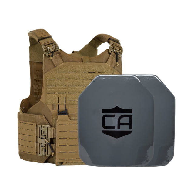 Caliber Armor AV2 Package - Set of 2 NIJ III+/RF2 M.O.D. Complete Plate Carrier Package - Set of 2 SAPI Coyote Tan /Small - Caliber Armor
