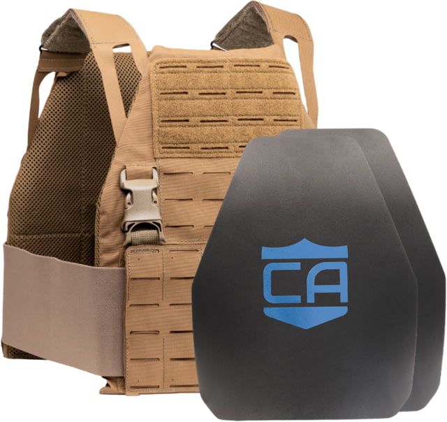 Caliber Armor Caliber AR550 DV8 - Level III+ Body Armor Complete Plate Carrier Package Shooters Cut Coyote Tan 11x14in - Caliber Armor