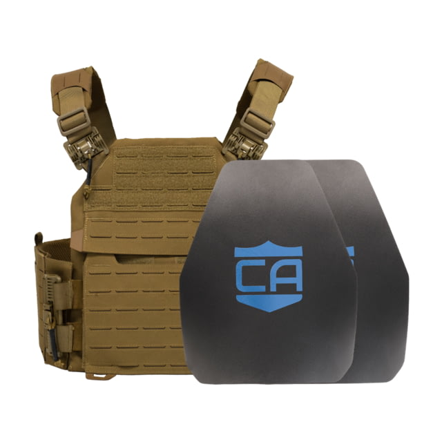 Caliber Armor AR550 NIJ III+ Recon Complete Plate Carrier Package - Set of 2 Shooters Coyote Tan n - Caliber Armor