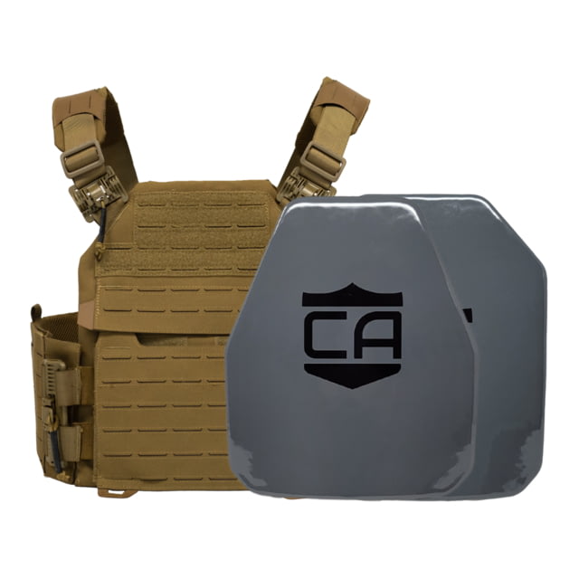 Caliber Armor AV2 NIJ III+/RF2 Recon Complete Plate Carrier Package Shooters/SAPI Coyote Tan - Caliber Armor