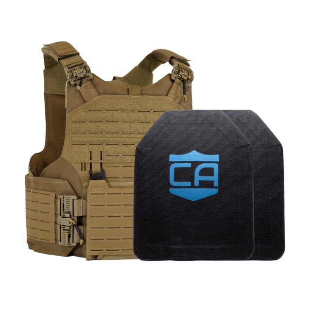 Caliber Armor Level IV w/M.O.D. Complete Plate Carrier Package - Set of 2 SAPI Coyote Tan 9.5x12.5in/Large - Caliber Armor