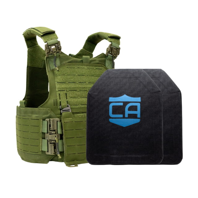 Caliber Armor Level IV w/M.O.D. Complete Plate Carrier Package - Set of 2 SAPI OD Green 9.5x12.5in/Large - Caliber Armor