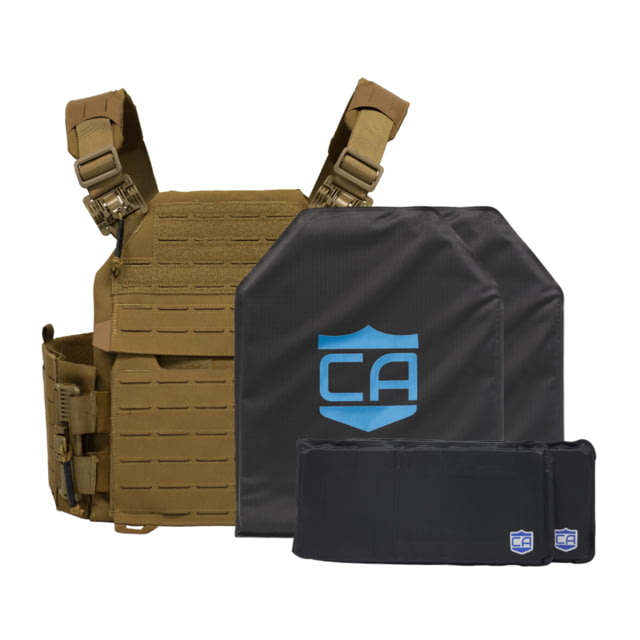 Caliber Armor CaliberX Soft IIIA/HG2 Recon Complete Plate Carrier Package - Side Panels Coyote Tan Medium - Caliber Armor