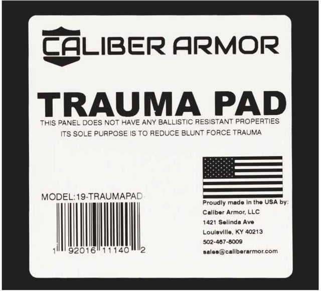 Caliber Armor Extreme Impact Trauma Pad Non-Ballistic Black 6'' X 6'' - Caliber Armor
