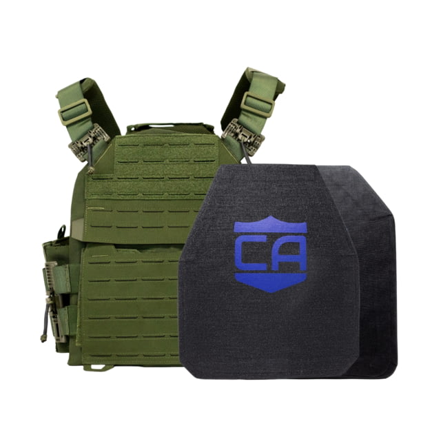 Caliber Armor UHMWPE Maritime NIJ III Recon Complete Plate Carrier Package Shooters/SAPI OD Green 10x12in/Medium - Caliber Armor