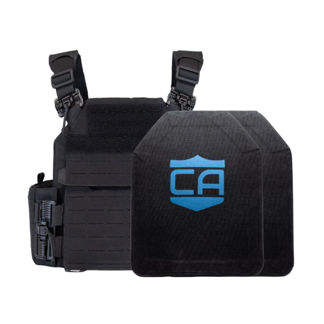 Caliber Armor Recon NIJ IV Complete Plate Carrier Package - Set of 2 SAPI Black 9.5x12.5in/Medium - Caliber Armor
