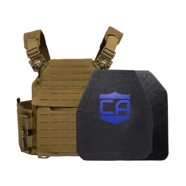 Caliber Armor UHMWPE Maritime NIJ III Recon Complete Plate Carrier Package Shooters/SAPI Coyote Tan 10x12in/Medium - Caliber Armor