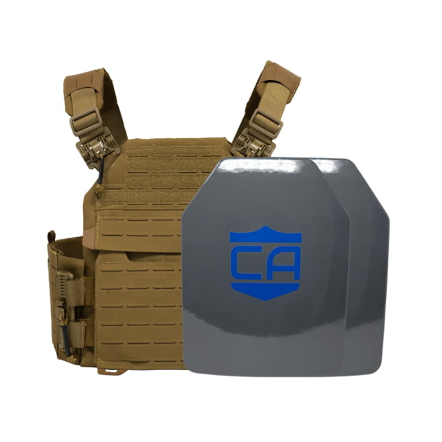 Caliber Armor UHMWPE Maritime NIJ III Recon Complete Plate Carrier Package - Set of 2 SAPI Coyote Tan Medium - Caliber Armor