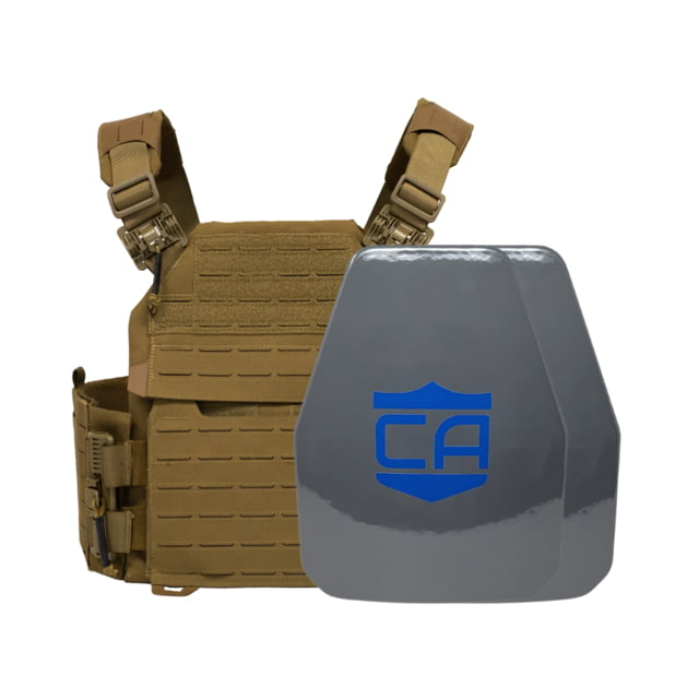 Caliber Armor UHMWPE Maritime NIJ III Recon Complete Plate Carrier Package - Set of 2 Shooters Coyote Tan Medium - Caliber Armor