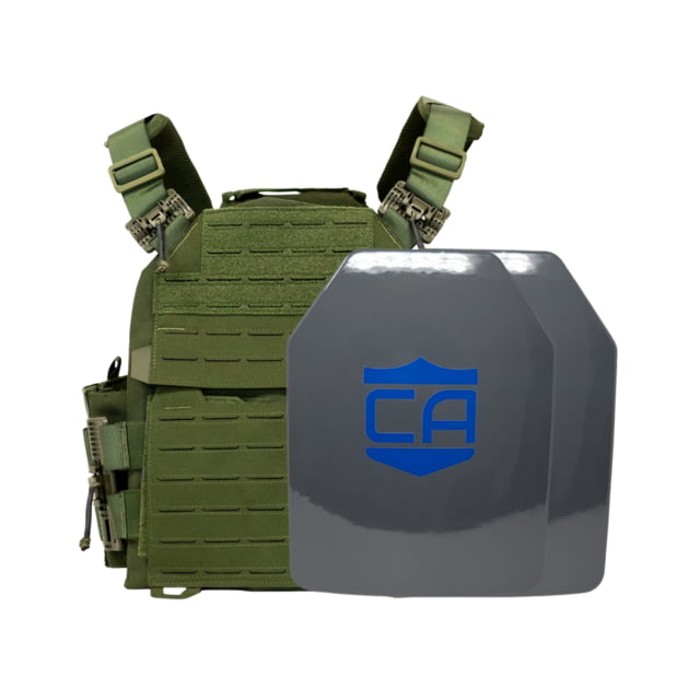 Caliber Armor UHMWPE Maritime NIJ III Recon Complete Plate Carrier Package - Set of 2 SAPI OD Green Medium - Caliber Armor