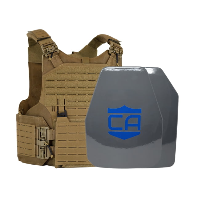 Caliber Armor UHMWPE Maritime NIJ III w/ M.O.D. Complete Plate Carrier Package Shooters/SAPI Coyote Tan 9.5x12.5in/Large - Caliber Armor