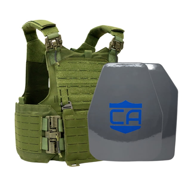 Caliber Armor UHMWPE Maritime NIJ III w/ M.O.D. Complete Plate Carrier Package Shooters/SAPI OD Green 9.5x12.5in/Large - Caliber Armor