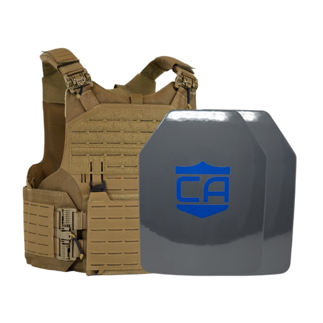 Caliber Armor UHMWPE Maritime NIJ III w/ M.O.D. Complete Plate Carrier Package - Set of 2 SAPI Coyote Tan 9.5x12.5in/Large - Caliber Armor