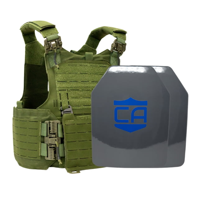 Caliber Armor UHMWPE Maritime NIJ III w/ M.O.D. Complete Plate Carrier Package - Set of 2 SAPI OD Green 9.5x12.5in/Large - Caliber Armor