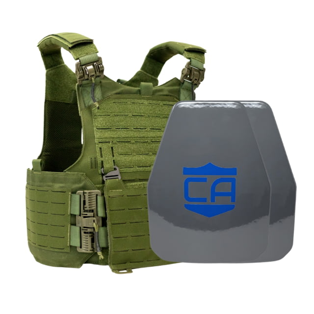 Caliber Armor UHMWPE Maritime NIJ III w/ M.O.D. Complete Plate Carrier Package - Set of 2 Shooters OD Green 10x13.5in/Large - Caliber Armor
